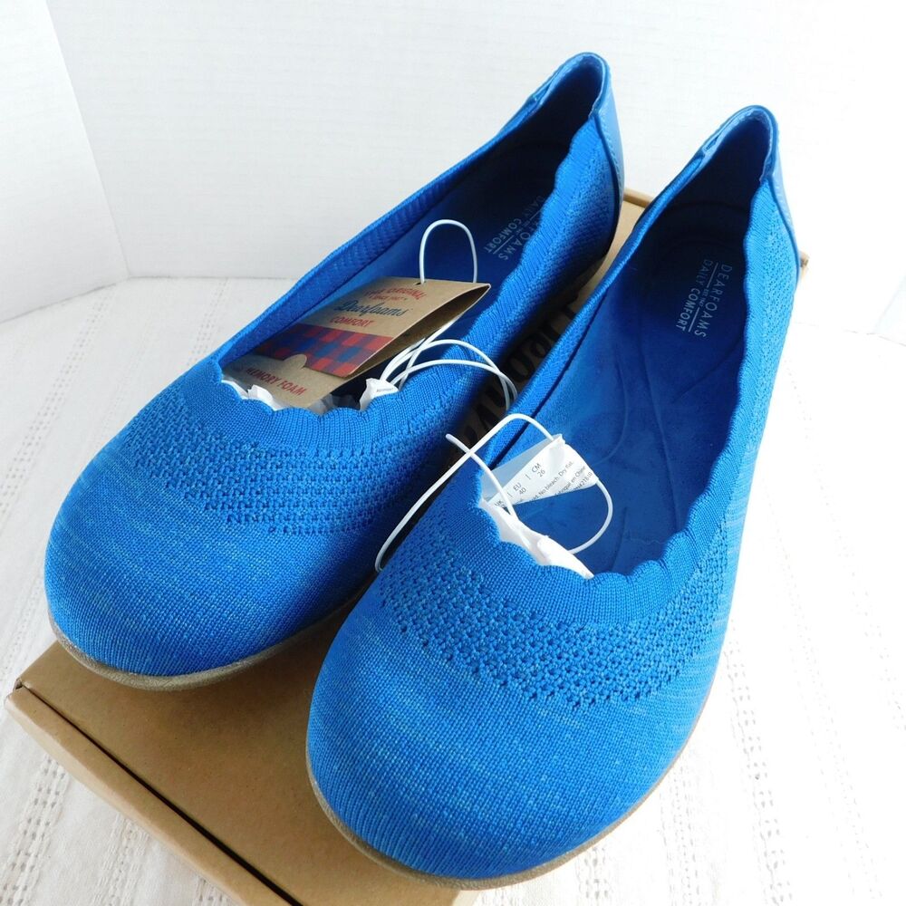 Dearfoams Comfort Ballet Flats Shoes Classic Blue Sz 9 Scalloped Nature Foam NEW